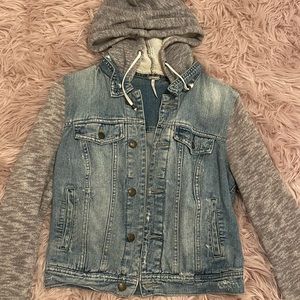 Free people hooded distressed denim jacket